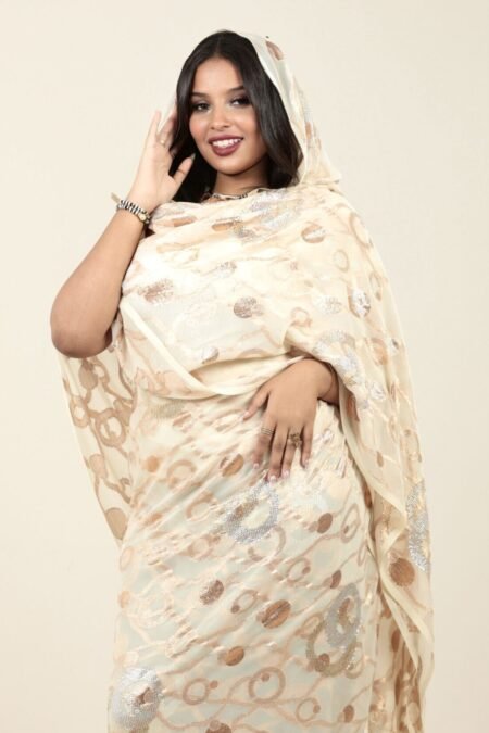 Off White Pattern Sparkle Half Width Silk