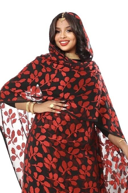 Red Leaves Half Width Jacquard Silk