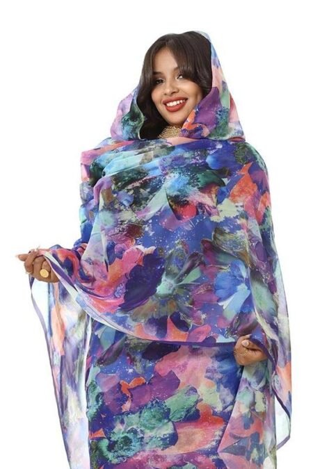 Cyan Floral Full Width Voile