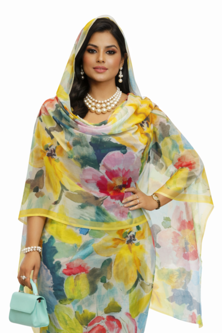 Yellow Floral Full Width Voile