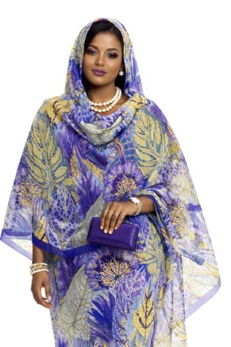 Purple Leaves Pattern Half Width Voile