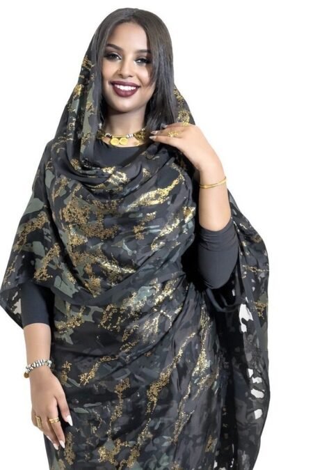 Black Pattern Half Width Foil Jacquard Silk