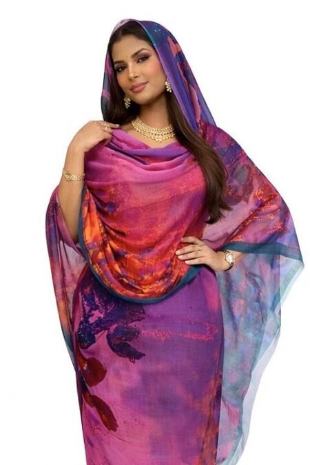 Purple/Orange Pattern Half Width Voile