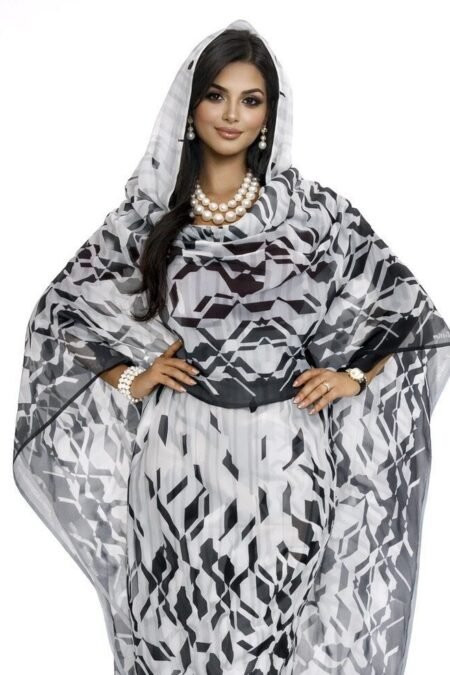 Charcoal/White Pattern Full Width Voile