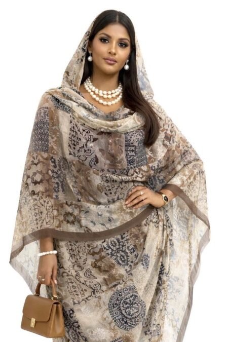 Beige Pattern Half Width Voile